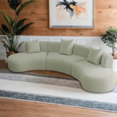 Kit Sofá Modular 4 Lugares Moderno Curvo Orgânico Duna Bouclé Verde Oliva
