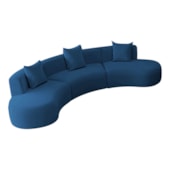 Kit Sofá Modular 4 Lugares Moderno Curvo Orgânico Duna Linho Azul Royal