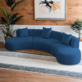 Kit Sofá Modular 4 Lugares Moderno Curvo Orgânico Duna Linho Azul Royal