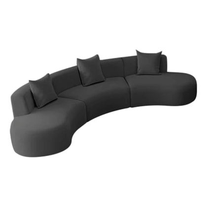 Kit Sofá Modular 4 Lugares Moderno Curvo Orgânico Duna Linho Cinza Escuro
