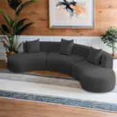 Kit Sofá Modular 4 Lugares Moderno Curvo Orgânico Duna Linho Cinza Escuro