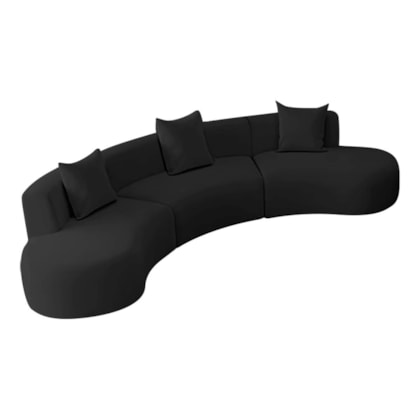 Kit Sofá Modular 4 Lugares Moderno Curvo Orgânico Duna Linho Preto