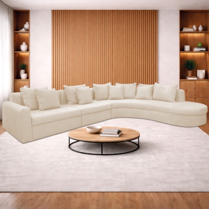 Kit Sofá Modular 5 Lugares 390cm Moderno Curvo Orgânico Bellarco Bouclé Bege