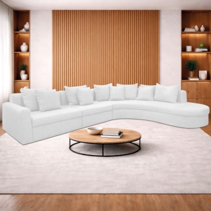 Kit Sofá Modular 5 Lugares 390cm Moderno Curvo Orgânico Bellarco Bouclé Branco