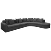 Kit Sofá Modular 5 Lugares 390cm Moderno Curvo Orgânico Bellarco Linho Cinza Escuro