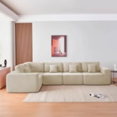 Kit Sofá Modular 5 Lugares Moderno Curvo Orgânico Adapt Bouclé Bege