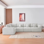 Kit Sofá Modular 5 Lugares Moderno Curvo Orgânico Adapt Bouclé Branco