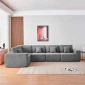 Kit Sofá Modular 5 Lugares Moderno Curvo Orgânico Adapt Bouclé Cinza