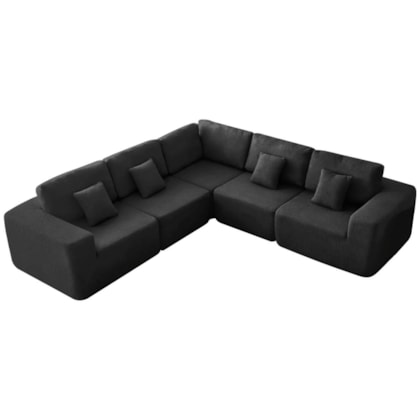 Kit Sofá Modular 5 Lugares Moderno Curvo Orgânico Adapt Bouclé Preto