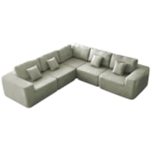 Kit Sofá Modular 5 Lugares Moderno Curvo Orgânico Adapt Bouclé Verde Oliva