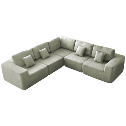 Kit Sofá Modular 5 Lugares Moderno Curvo Orgânico Adapt Bouclé Verde Oliva