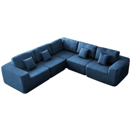 Kit Sofá Modular 5 Lugares Moderno Curvo Orgânico Adapt Linho Azul Royal