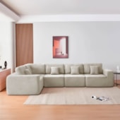 Kit Sofá Modular 5 Lugares Moderno Curvo Orgânico Adapt Linho Bege