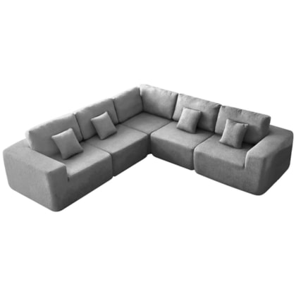 Kit Sofá Modular 5 Lugares Moderno Curvo Orgânico Adapt Linho Cinza Claro