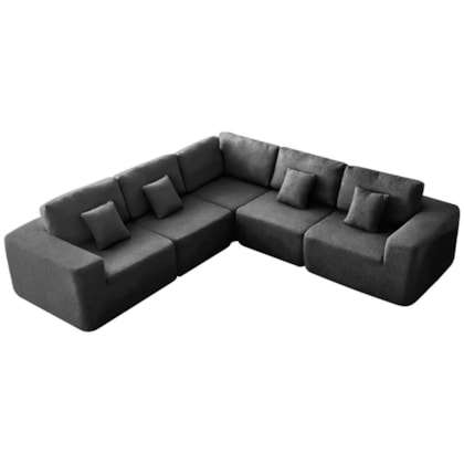 Kit Sofá Modular 5 Lugares Moderno Curvo Orgânico Adapt Linho Cinza Escuro