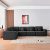 Kit Sofá Modular 5 Lugares Moderno Curvo Orgânico Adapt Linho Preto