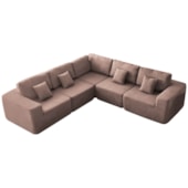 Kit Sofá Modular 5 Lugares Moderno Curvo Orgânico Adapt Linho Rosê