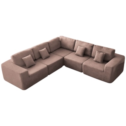 Kit Sofá Modular 5 Lugares Moderno Curvo Orgânico Adapt Linho Rosê