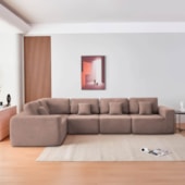Kit Sofá Modular 5 Lugares Moderno Curvo Orgânico Adapt Linho Rosê