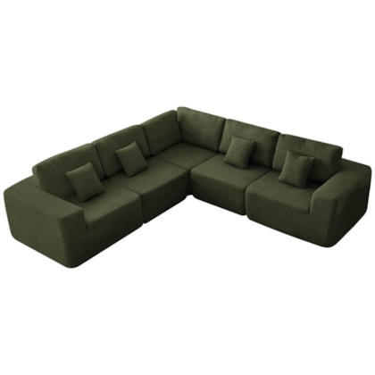 Kit Sofá Modular 5 Lugares Moderno Curvo Orgânico Adapt Linho Verde