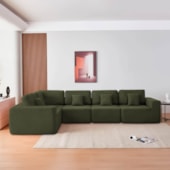 Kit Sofá Modular 5 Lugares Moderno Curvo Orgânico Adapt Linho Verde