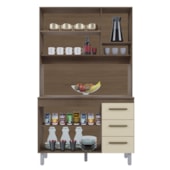 Kit Zínia 5 Portas 3 Gavetas Cozinha MB1 120cm Savana\Preto Puxador Cobre