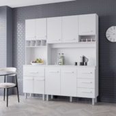 Kit Zínia Com Paneleiro 9 Portas 4 Gavetas Cozinha MB1 180cm Branco Puxador Branco