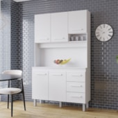 Kit Zínia Com Paneleiro 9 Portas 4 Gavetas Cozinha MB1 180cm Branco Puxador Branco