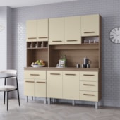 Kit Zínia Com Paneleiro 9 Portas 4 Gavetas Cozinha MB1 180cm Savana\Off White Puxador Cobre