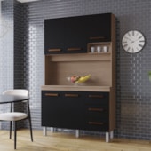 Kit Zínia Com Paneleiro 9 Portas 4 Gavetas Cozinha MB1 180cm Savana\Preto Puxador Cobre