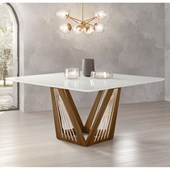 Mesa de Jantar Áustria C03 150x150 cm - Laca Off White/Caramelo - Amarena Móveis
