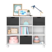 Nicho Organizador c/ 3 Gavetas com Rodízio Roterdã Q01 Branco/Preto - Amarena Móveis