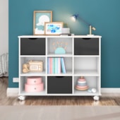 Nicho Organizador c/ 3 Gavetas com Rodízio Roterdã Q01 Branco/Preto - Amarena Móveis
