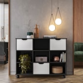 Nicho Organizador c/ 3 Gavetas com Rodízio Roterdã Q01 Preto/Branco - Amarena Móveis