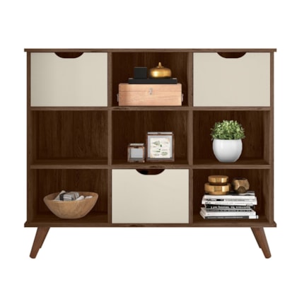 Nicho Organizador  c/ 3 Gavetas Vintage Haia Q01 Ébano Rústico/Off White - Amarena Móveis