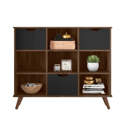 Nicho Organizador  c/ 3 Gavetas Vintage Haia Q01 Ébano Rústico/Preto - Amarena Móveis