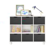Nicho Organizador c/ 6 Gavetas com Rodízio Roterdã Q01 Branco/Preto - Amarena Móveis