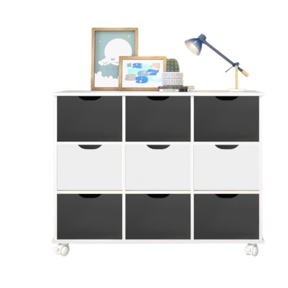 Nicho Organizador c/ 9 Gavetas com Rodízio Roterdã Q01 Branco/6 Preto e 3 Branco - Amarena Móveis