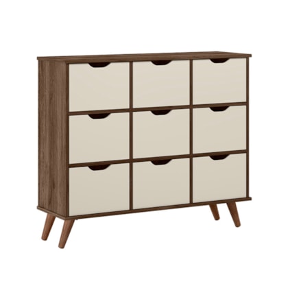 Nicho Organizador c/ 9 Gavetas Vintage Haia Q01 Ébano Rústico/Off White - Amarena Móveis