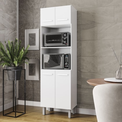 Paneleiro Íris 4 Portas Cozinha MB1 200cm Branco Puxador Branco
