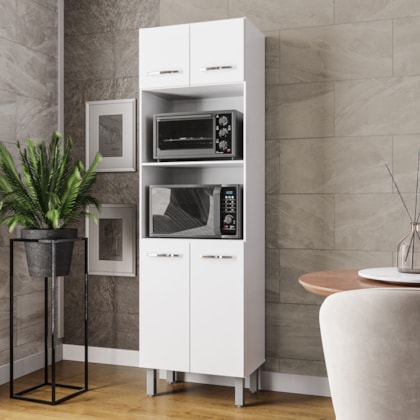 Paneleiro Íris 4 Portas Cozinha MB1 200cm Branco Puxador Cromado