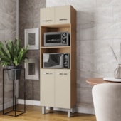 Paneleiro Íris 4 Portas Cozinha MB1 200cm Savana\Off White Puxador Cromado