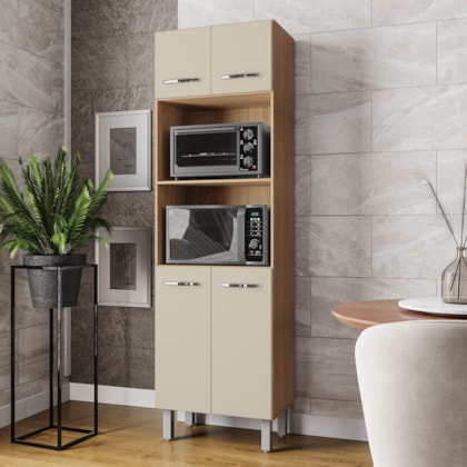 Paneleiro Íris 4 Portas Cozinha MB1 200cm Savana\Off White Puxador Cromado