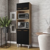 Paneleiro Íris 4 Portas Cozinha MB1 200cm Savana\Preto Puxador Cobre