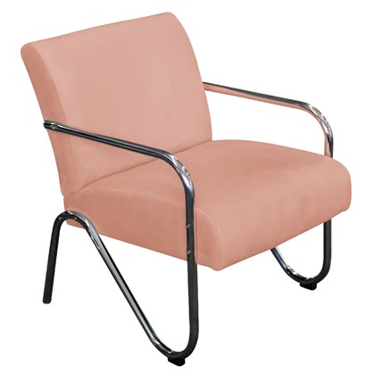 Poltrona Cadeira Decorativa Sara Cromada para Sala Consultório Luxo Suede Rosê - AM Decor