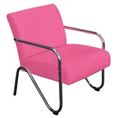 Poltrona Cadeira Decorativa Sara Cromada para Sala de Estar Consultório Corano Pink - AM Decor