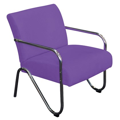 Poltrona Cadeira Decorativa Sara Cromada para Sala de Estar Luxo Corino Roxo - AM Decor