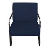 Poltrona Cadeira Decorativa Sara Cromada para Sala de Estar Luxo Suede Azul Marinho - AM Decor