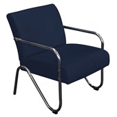 Poltrona Cadeira Decorativa Sara Cromada para Sala de Estar Luxo Suede Azul Marinho - AM Decor
