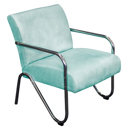 Poltrona Cadeira Decorativa Sara Cromada para Sala de Estar Luxo Suede Azul Tiffany - AM Decor
